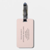 Elegantes Schlicht Blush Pink White Script Monogra Gepäckanhänger (Rückseite vertikal)