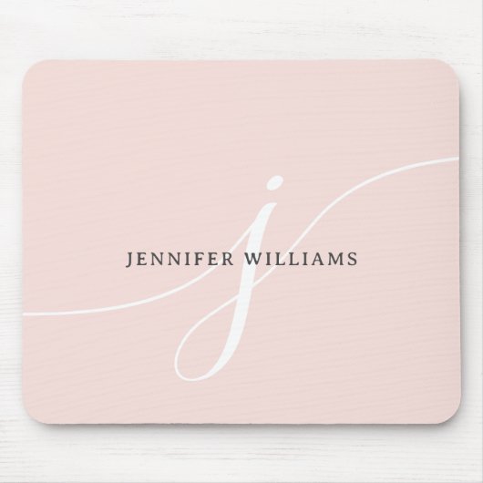 Elegantes Schlicht Blush Pink White Script Monogra Mousepad (Vorne)