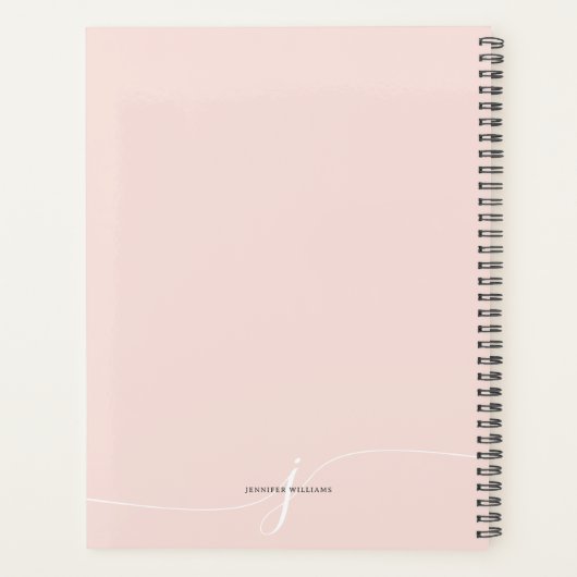 Elegantes Schlicht Blush Pink White Script Monogra Planer (Rückseite)