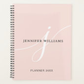 Elegantes Schlicht Blush Pink White Script Monogra Planer (Vorderseite)