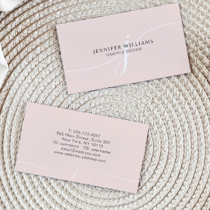 Elegantes Schlicht Blush Pink White Script Monogra Visitenkarte