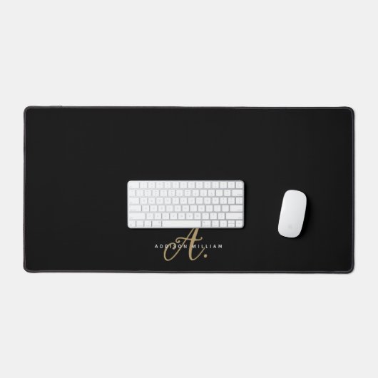 Elegantes Schlichtes Black-Gold-Script-Monogramm Schreibtischunterlage (Tastatur & Maus)