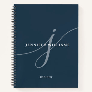 Elegantes Schlichtes Blue Script Monogram Rezept Notizblock