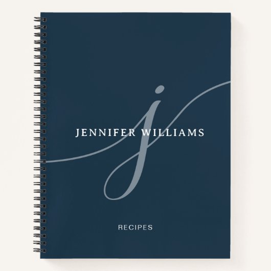 Elegantes Schlichtes Blue Script Monogram Rezept Notizblock (Vorderseite)