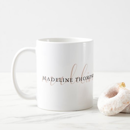 Elegantes Schlichtes Boho-Neutral-Beige-Skript Kaffeetasse (Mit Donut)