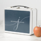 Elegantes Schlichtes Dusty Navy Blue Script Monogr Metall Brotdose (Beispiel)