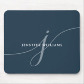 Elegantes Schlichtes Dusty Navy Blue Script Monogr Mousepad (Vorne)