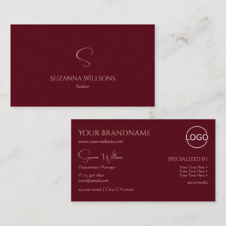 Elegantes Schlichtes Rot mit Monogramm und Logo-Ch Visitenkarte
