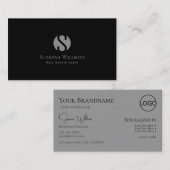 Elegantes Schlichtes Schwarz-Grau mit Monogramm un Visitenkarte (Vorne/Hinten)