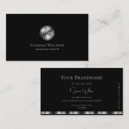 Elegantes Schlichtes Schwarz und Silber mit Logo S Visitenkarte