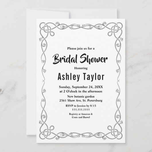 Elegantes schlichtes Schwarz-Weiß-Brautparty Einladung (Vorderseite)