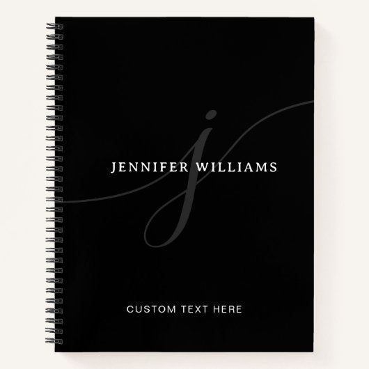 Elegantes Schlichtes Schwarz-weißes Silver Script  Notizblock (Vorderseite)