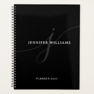 Elegantes Schlichtes Schwarz-weißes Silver Script  Planer