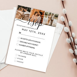 Elegantes, schlichtes Schwarzes Foto Hochzeit RSVP Karte