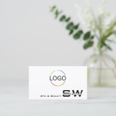Elegantes Schlichtes Weiß mit Monogram Logo und Fo Visitenkarte (Stehend Vorderseite)