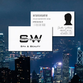 Elegantes Schlichtes Weiß mit Monogram und Foto Mo Visitenkarte