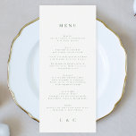 Elegantes, schlichtes weißes Monogramm Menükarte<br><div class="desc">schlankes Menü,  um der Sammlung zu entsprechen *Wenn Sie mehr Papieroptionen wünschen,  kann dieses Design in ein schlankes Programm übertragen *oder für weitere Hilfe kontaktieren Sie mich</div>