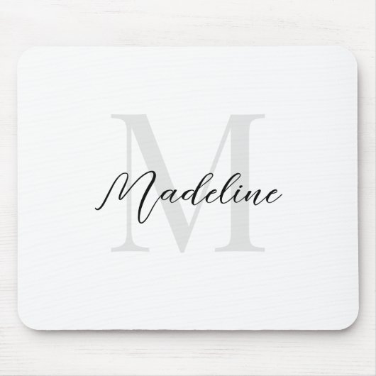 Elegantes Schlichtes White Script Monogram Mousepad (Vorne)