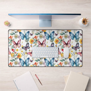 Elegantes Schmetterling-Aquarell-Blumenmuster Schreibtischunterlage