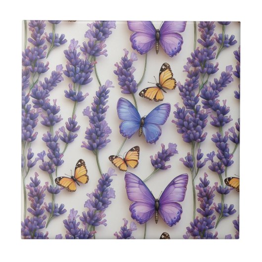 Elegantes Schmetterlingdesign und Lavenderdesign Fliese (Vorderseite)