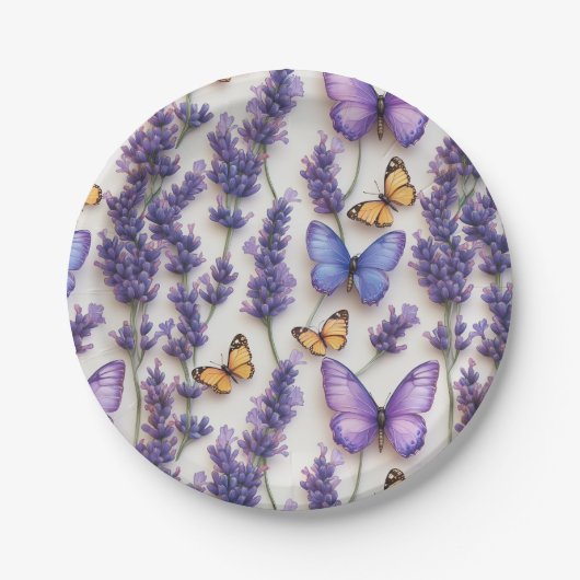 Elegantes Schmetterlingdesign und Lavenderdesign Pappteller (Vorderseite)