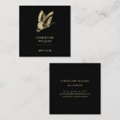 elegantes Schmetterlinglogo auf schwarz Quadratische Visitenkarte (Vorne/Hinten)