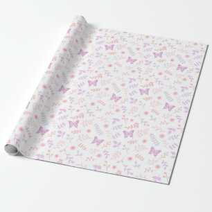 Elegantes Schmetterlings-Blumenmuster in Lila Geschenkpapier