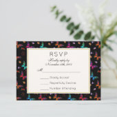 Elegantes Schmetterlingsmuster auf Black Wedding R RSVP Karte (Stehend Vorderseite)