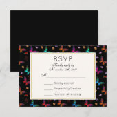 Elegantes Schmetterlingsmuster auf Black Wedding R RSVP Karte (Vorne/Hinten)