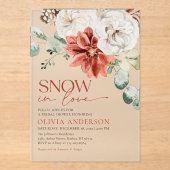 Elegantes Schnee in Liebe Winter Rotes Brautparty Acryleinladungen (Vorderseite)