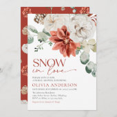 Elegantes Schnee in Liebe Winter Rotes Brautparty Einladung (Vorne/Hinten)