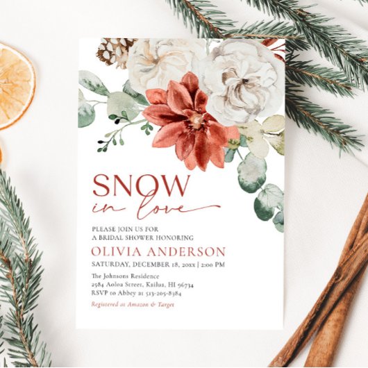 Elegantes Schnee in Liebe Winter Rotes Brautparty Einladung