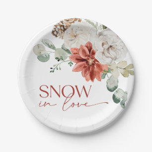 Elegantes Schnee in Liebe Winter Rotes Brautparty Pappteller