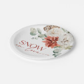 Elegantes Schnee in Liebe Winter Rotes Brautparty Pappteller (Schrägansicht)