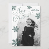 Elegantes Schneeflocken Grün 2 Foto Feiertagskarte (Vorderseite)