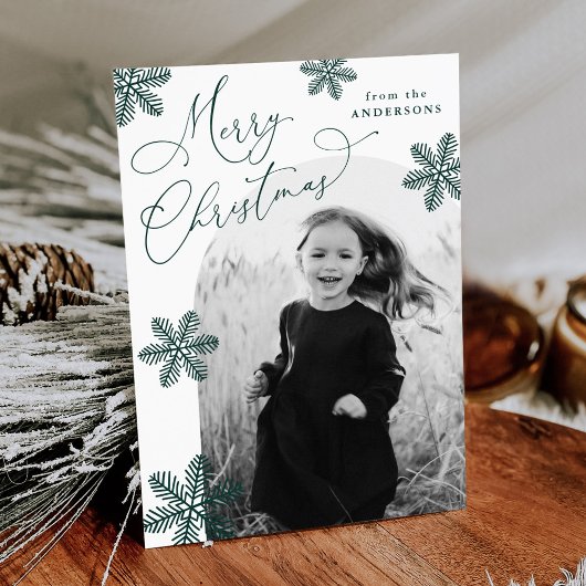 Elegantes Schneeflocken Grün 2 Foto Feiertagskarte