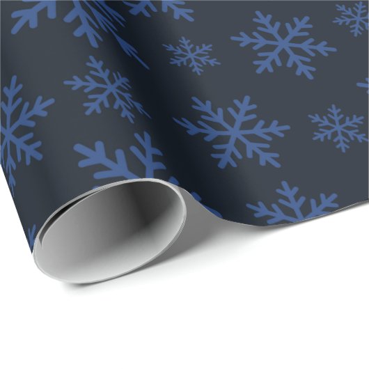 Elegantes Schneeflocken Winter Dark Blue Nahtloses Geschenkpapier (Rolleneckpunkt)