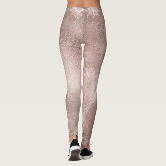 Elegantes Schneeflockenmuster aus Kupfer-Rose Leggings (Rückseite)