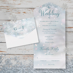 Elegantes Schneekristall-Skript Winterhochzeit All In One Einladung