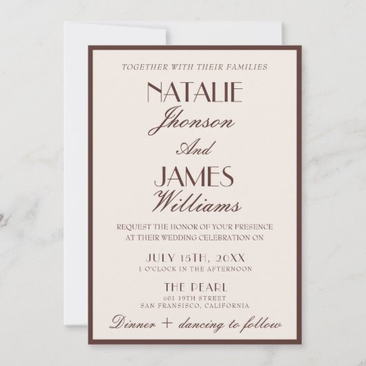 Elegantes Schokoladenbraun, alte Schule, Retro-Hoc Einladung (Vorderseite)