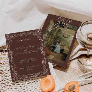 Elegantes, schokoladenbraunes, altes Geld Hochzeit Save The Date
