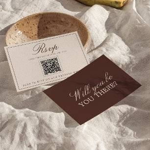 Elegantes, schokoladenbraunes, altes Geld QR-Code RSVP Karte
