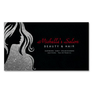 Elegantes Schönheitssalon & Hairstylist Silber Sch Magnetische Visitenkarte
