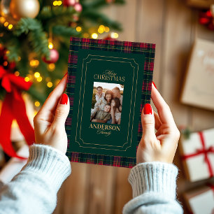 Elegantes Schottenkaro Familienfoto Weihnachten