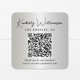 Elegantes Schrift QR-Code Silber Danke Quadratischer Aufkleber