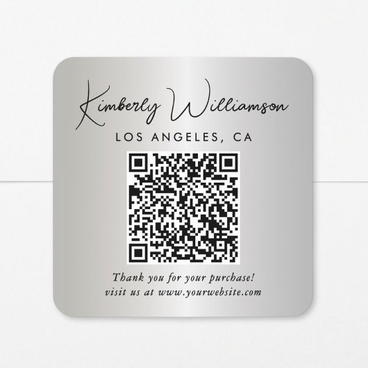 Elegantes Schrift QR-Code Silber Danke Quadratischer Aufkleber