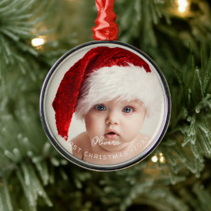 Elegantes Schriftbild Mein 1. Weihnachten Baby-Fot Ornament Aus Metall