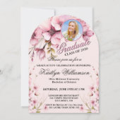 Elegantes Schriftfoto Rosa Abschlussfeier Torbogen Einladung (Vorderseite)