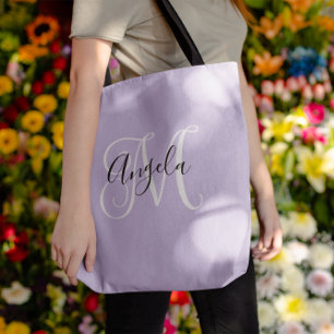Elegantes Schriftmonogramm Blasslila Tasche