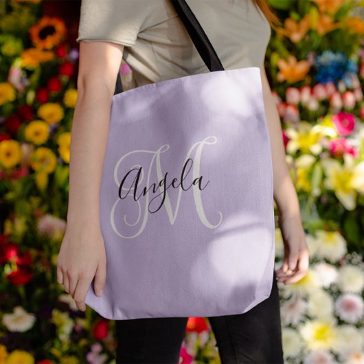 Elegantes Schriftmonogramm Blasslila Tasche